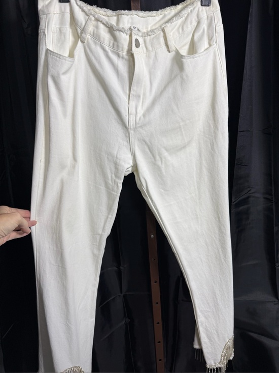 Copper Saddle Boutique Denim - White Denim Pants - Classic Straight Fit with diamond fringe